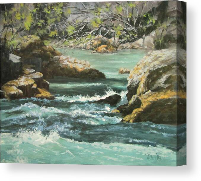 Landscape Canvas Print featuring the painting River Rocks by Karen Ilari