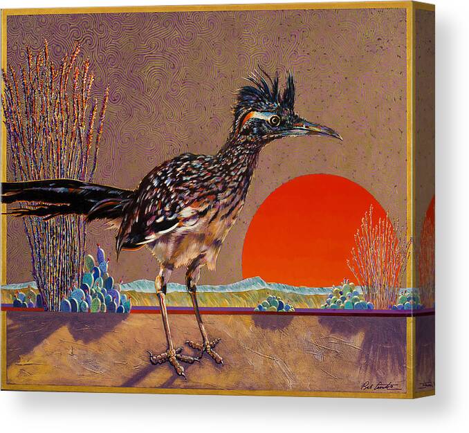 Bird Canvas Print featuring the painting Road Runner at Sundown by Bob Coonts