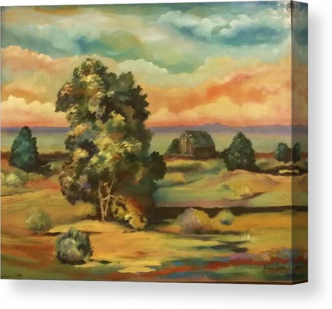 Landscape Canvas Print featuring the painting Road to the old shed by Kendra Sorum
