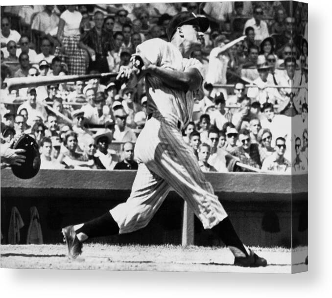 1950's Canvas Print featuring the photograph Roger Maris Hits 52nd Home Run by Underwood Archives