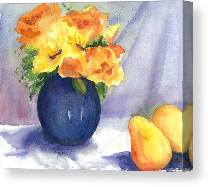 Sunflowers And Roses Canvas Print featuring the painting Roses and Sunflowers by Maria Hunt