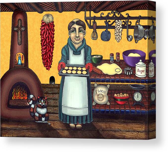 Folk Art Canvas Print featuring the painting San Pascual Making Biscochitos by Victoria De Almeida