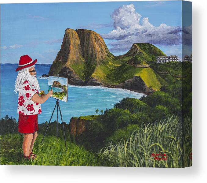 Seascape Canvas Print featuring the painting Santa in Kahakuloa Maui by Darice Machel McGuire