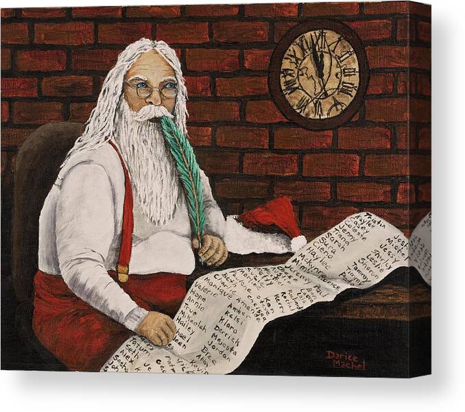Santa Canvas Print featuring the painting Santa Is Checking His List by Darice Machel McGuire