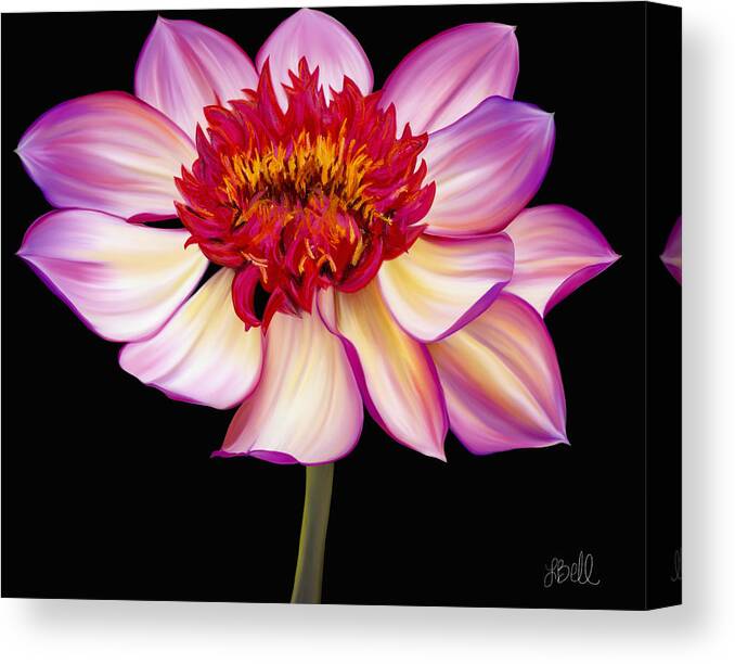 Dahlia Canvas Print featuring the painting Satin Flames by Laura Bell