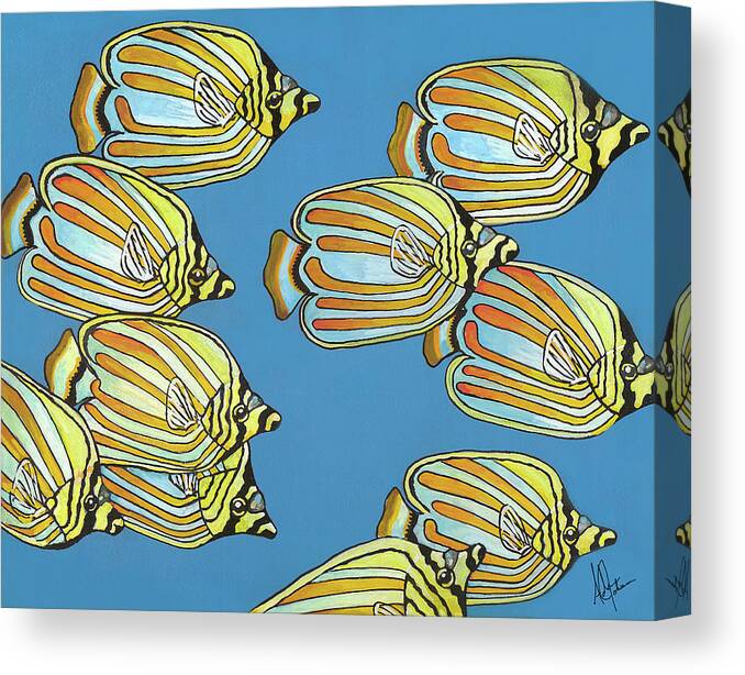 Chaetodon Canvas Print featuring the painting School is in Session by Adam Johnson