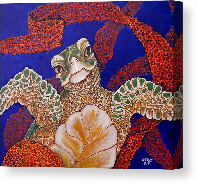 Sea Turtle Canvas Print featuring the painting Sea Turtle 2 by Sherry Dole