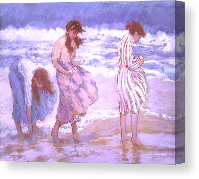 Beach Canvas Print featuring the painting Seashell Maidens by J Reifsnyder