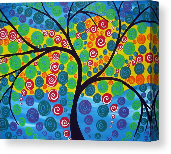 Tree Canvas Print featuring the painting Seasons of Joy by Cathy Jacobs