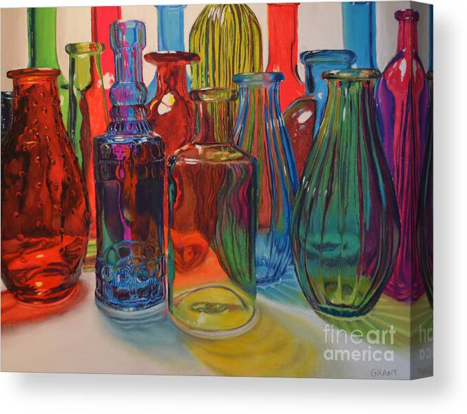 Glass Bottles Canvas Print featuring the painting Seeing Glass by Joanne Grant
