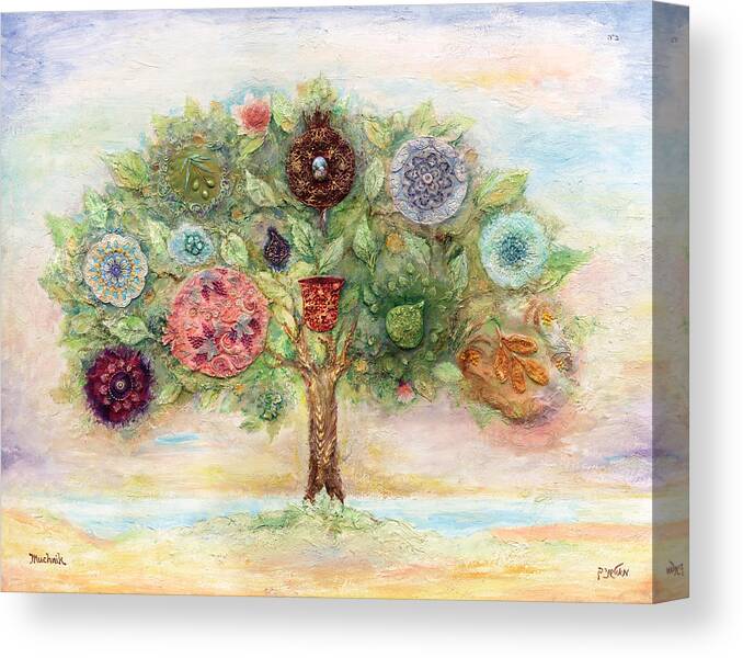 Ancient Canvas Print featuring the painting Seven Fruits by Michoel Muchnik
