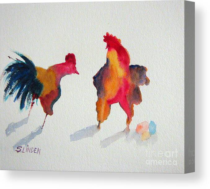Animals - Roosters Canvas Print featuring the painting Sez Who by Sandy Linden