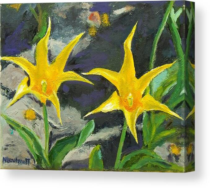 Flowers Canvas Print featuring the painting Sharp Yellow Pointers by Nicolas Bouteneff
