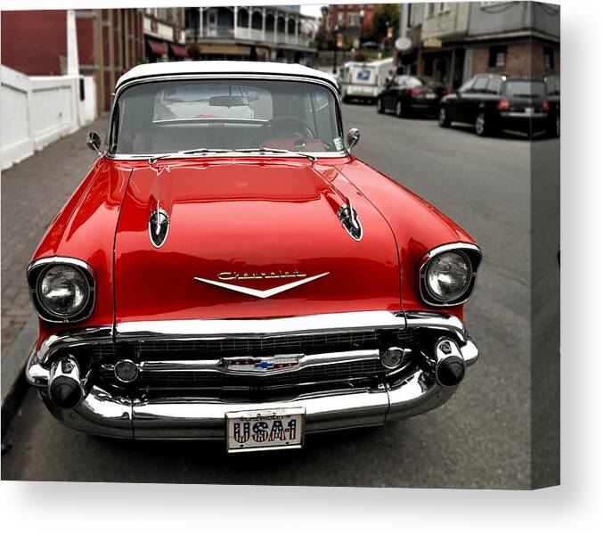 Car Canvas Print featuring the photograph Shiny Red Chevrolet by Nancy De Flon