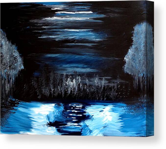 Snow Canvas Print featuring the painting Snow and Moonlight Serenity by Katy Hawk