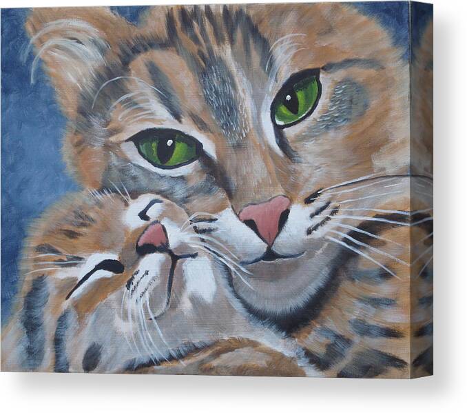 Pets Canvas Print featuring the painting Snuggle Kitties by Kathie Camara