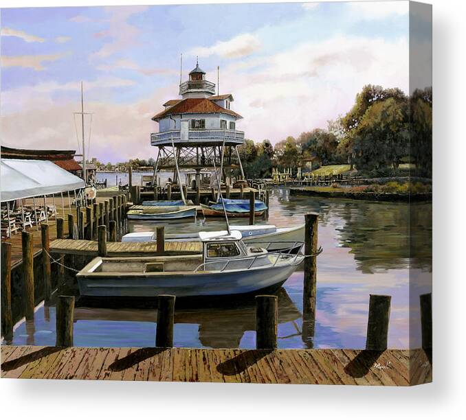 Solomon's Island Canvas Print featuring the painting Solomon's Island Drum Point light house,MD by Guido Borelli