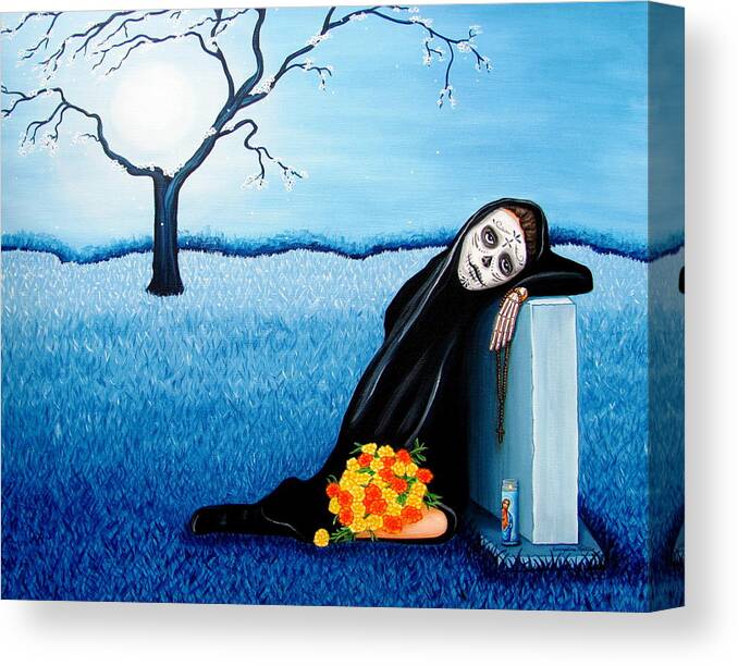 Dia De Los Muertos Canvas Print featuring the painting Sorrow and Hope by Evangelina Portillo