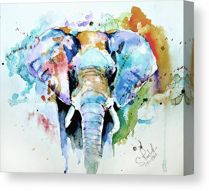Elephant Canvas Print featuring the painting Splash of colour by Steven Ponsford