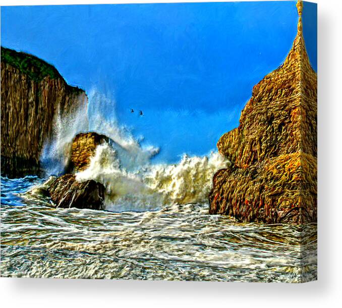 Bruce Canvas Print featuring the painting Splashing on the Rocks by Bruce Nutting