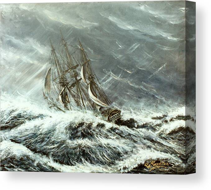 Sailing Canvas Print featuring the painting Square rigged sailing ship in a storm by Mackenzie Moulton