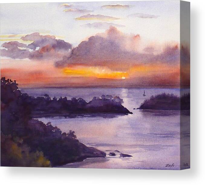 Tropical Sunset Print Canvas Print featuring the painting St. Lucia Caribbean Sunset Seascape by Janet Zeh