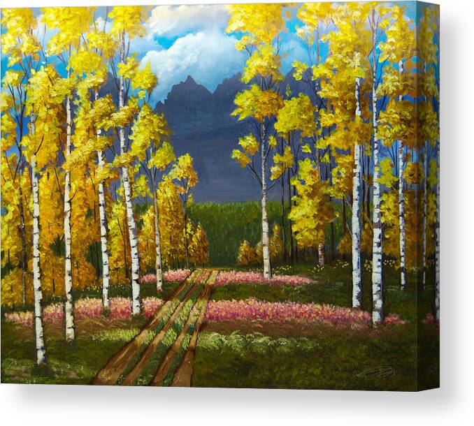Landscape Of The Tetons Canvas Print featuring the painting Streaming Sun Light by Judi Hendricks