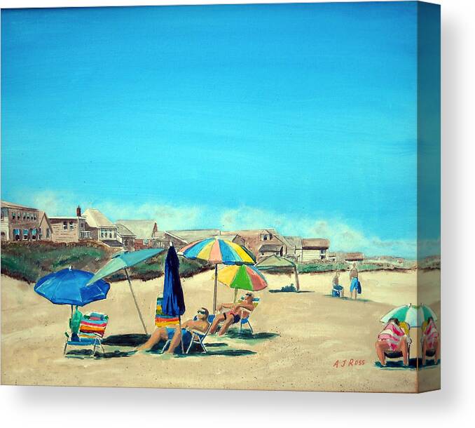 Salisbury Beach Scene Canvas Print featuring the painting Summer at Salisbury Beach by Anthony Ross