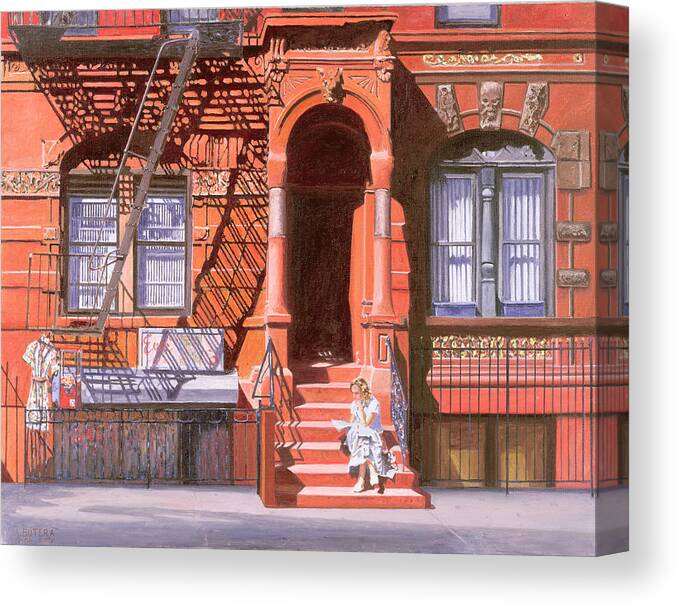 Brownstone Canvas Print featuring the painting Sunday Afternoon East 7th Street Lower East Side NYC by Anthony Butera