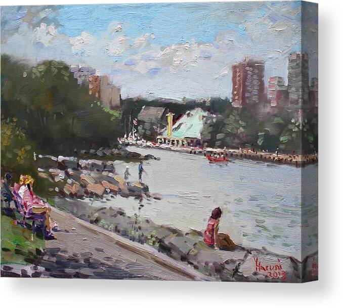 Port Credit Canvas Print featuring the painting Sunday at Port Credit Park Mississauga by Ylli Haruni
