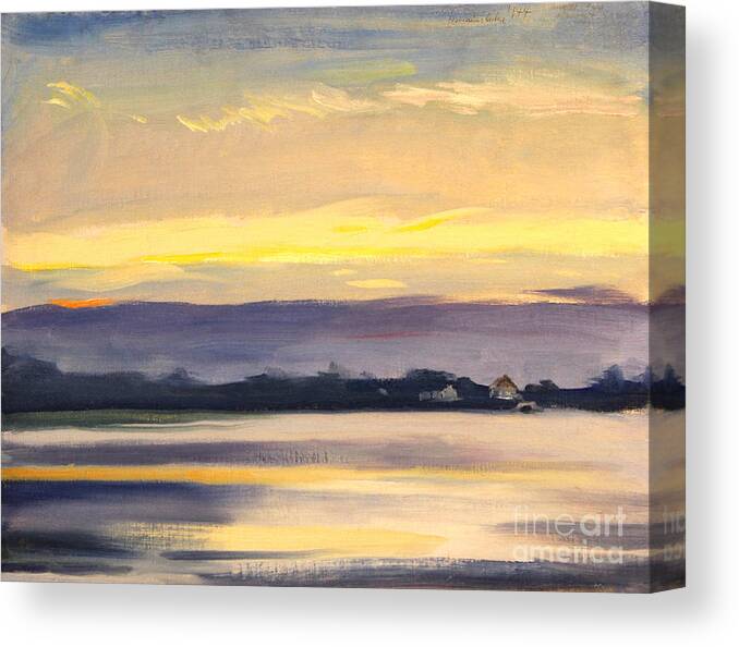 Hamlin Canvas Print featuring the painting Sunset at Hamlin Lake 1944 by Art By Tolpo Collection