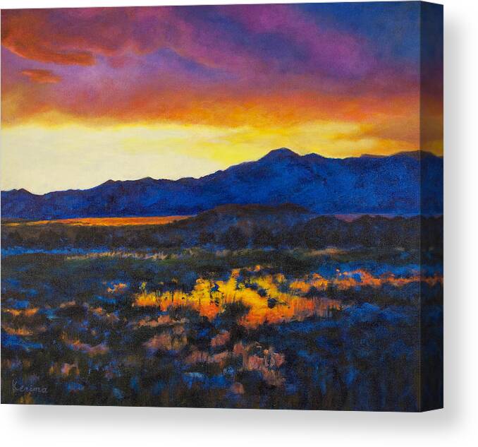 Sunset Canvas Print featuring the painting Sunset in Bridgeport California number one by Kerima Swain