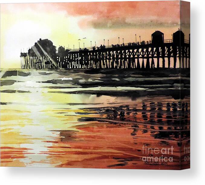 Sunset Canvas Print featuring the painting Sunset Oceanside Pier by Tom Riggs