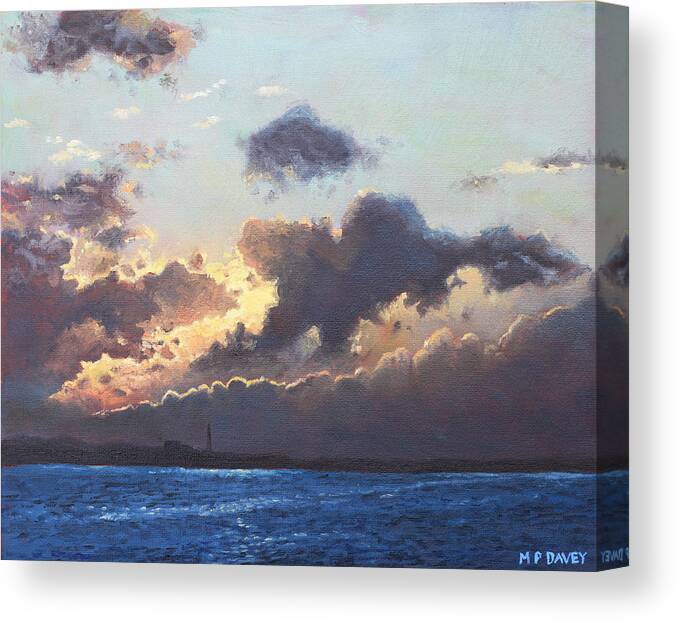 Sunset Canvas Print featuring the painting Sunset on the Solent by Martin Davey