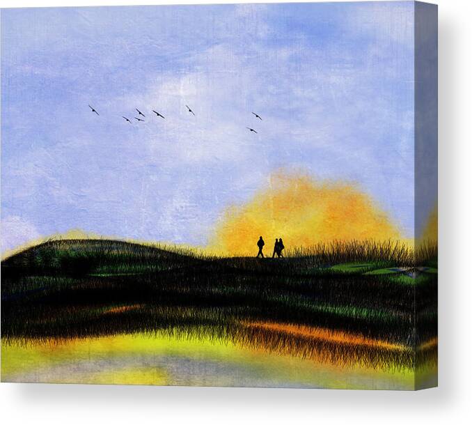 Baylands Canvas Print featuring the painting Sunset Walk by Anne Thurston