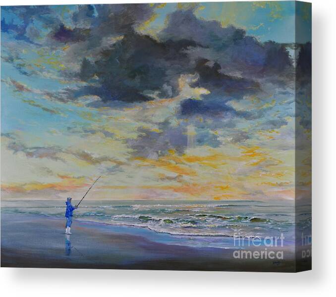 Vacations Canvas Print featuring the painting Surf Fishing by AnnaJo Vahle
