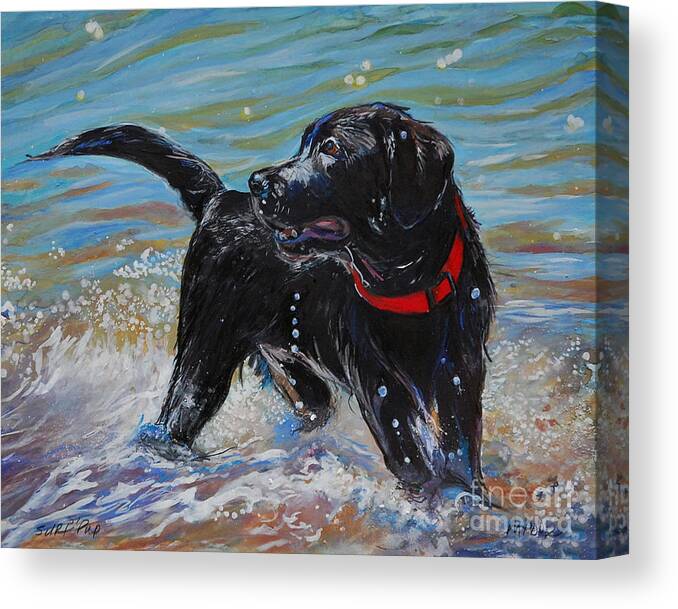 Black Labrador Retriever Puppy Canvas Print featuring the painting Surf Pup by Molly Poole