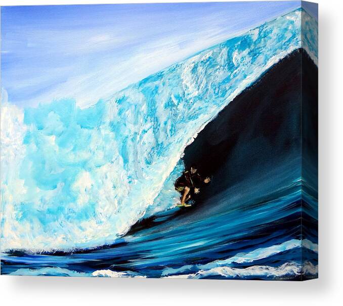 Ocean Canvas Print featuring the painting Surfer in Tube Ocean Surfing Wave by Katy Hawk