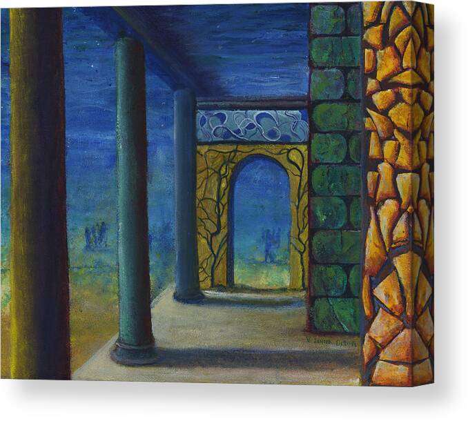 Mixed Media Canvas Print featuring the painting Surreal Art with Walls and Columns by Lenora De Lude
