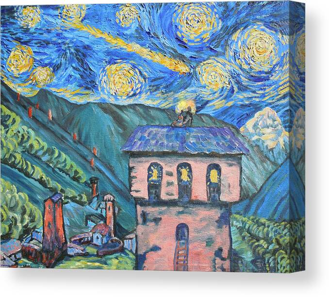 Night Scape Canvas Print featuring the painting Svaneti Star Watchers I by Anastasia Savage Ealy