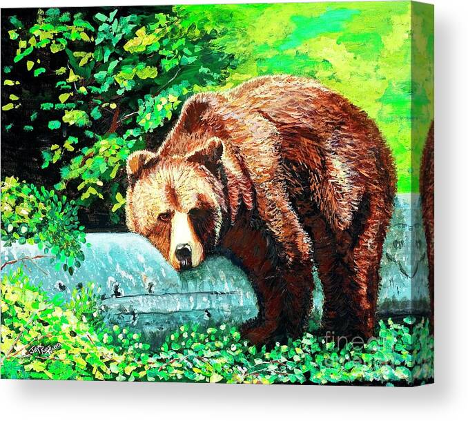 Bear Painting Canvas Print featuring the painting Takin' in the Rays by Jayne Kerr 
