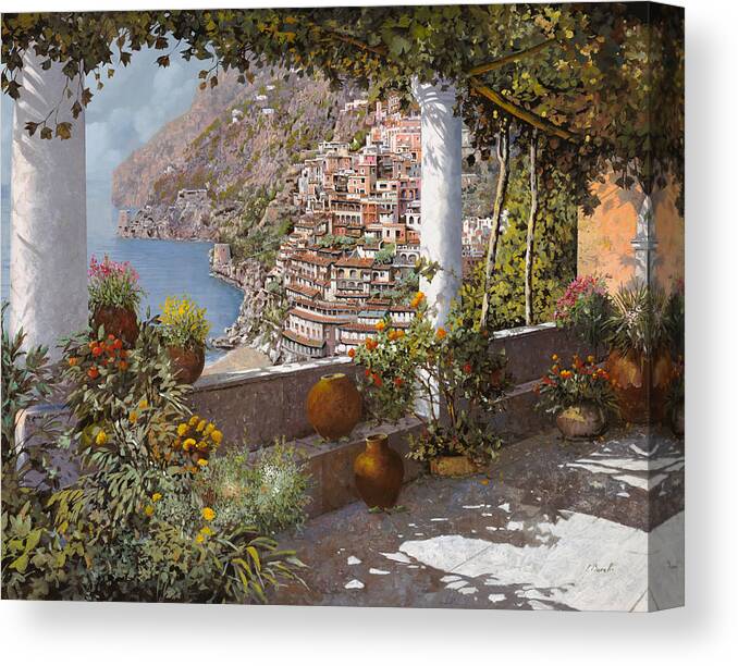 Positano Canvas Print featuring the painting terrazza a Positano by Guido Borelli