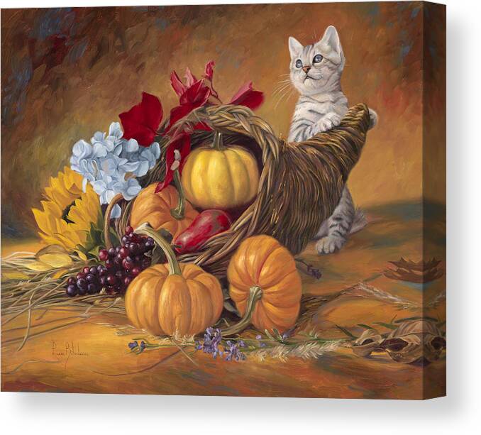 Cat Canvas Print featuring the painting Thankful by Lucie Bilodeau