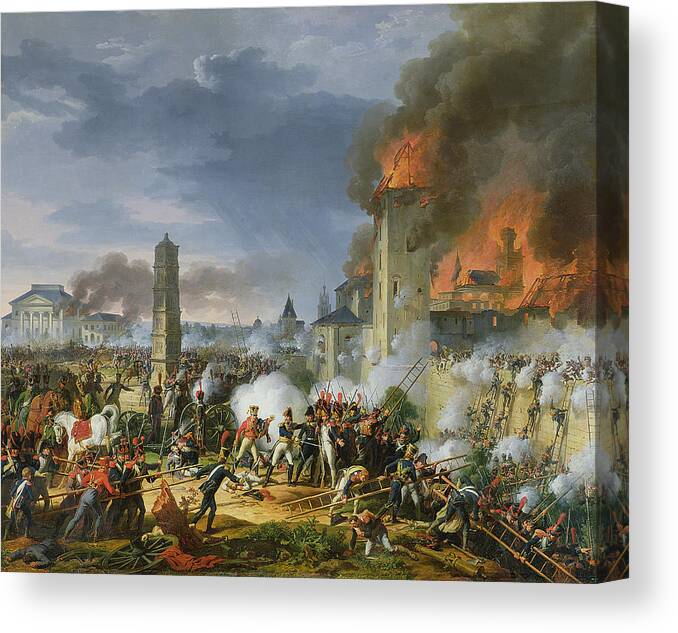Ladders Canvas Print featuring the photograph The Attack And Taking Of Ratisbon, 23rd April 1809, 1810 Oil On Canvas by Charles Thevenin