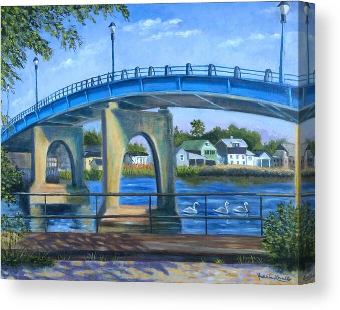 Blue Canvas Print featuring the painting The Blue Bridge by Madeline Lovallo