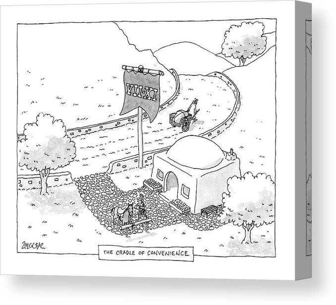 Cradle Of Convenience Canvas Print featuring the drawing The Cradle Of Convenience by Jack Ziegler