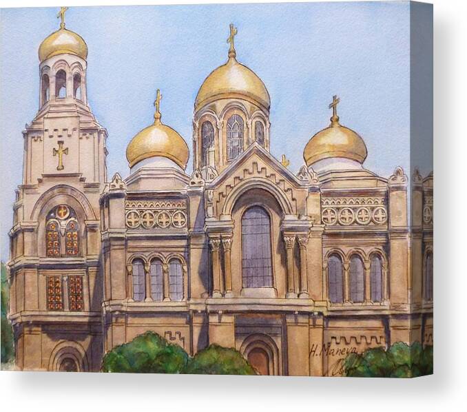 Architecture Canvas Print featuring the painting The Dormition of the Mother of God Cathedral Varna Bulgaria by Henrieta Maneva