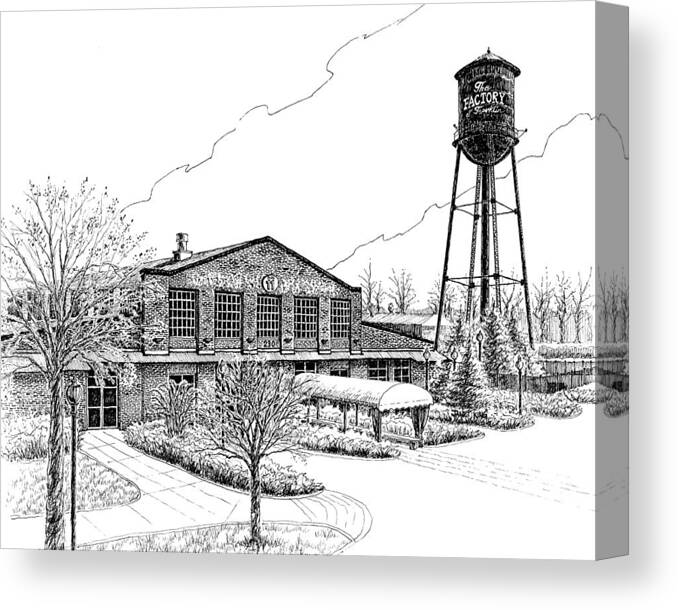 Pen And Ink Drawing Canvas Print featuring the drawing The Factory in Franklin Tennessee by Janet King