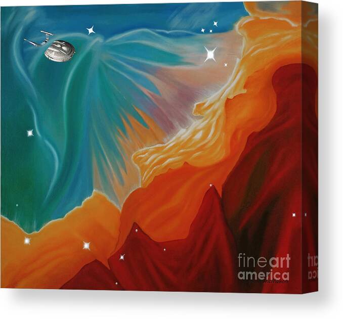 Starship Canvas Print featuring the painting The Final Frontier by Barbara McMahon