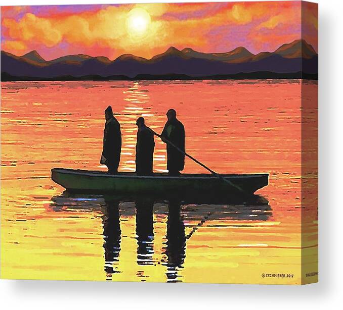 Fishing Canvas Print featuring the painting The Fishermen by SophiaArt Gallery